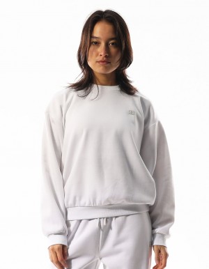 Pulovere Cu Decolteu Russell Athletic R Logo Dama Albi | 36759-LRHO