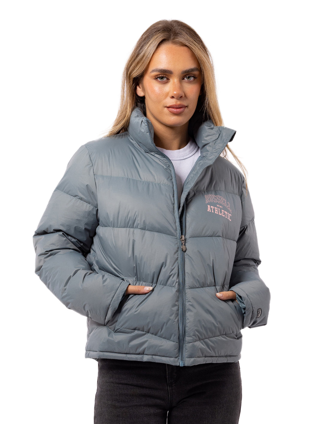 Geaca Puffer Russell Athletic Arch Logo Dama Indigo | 84712-DQNL