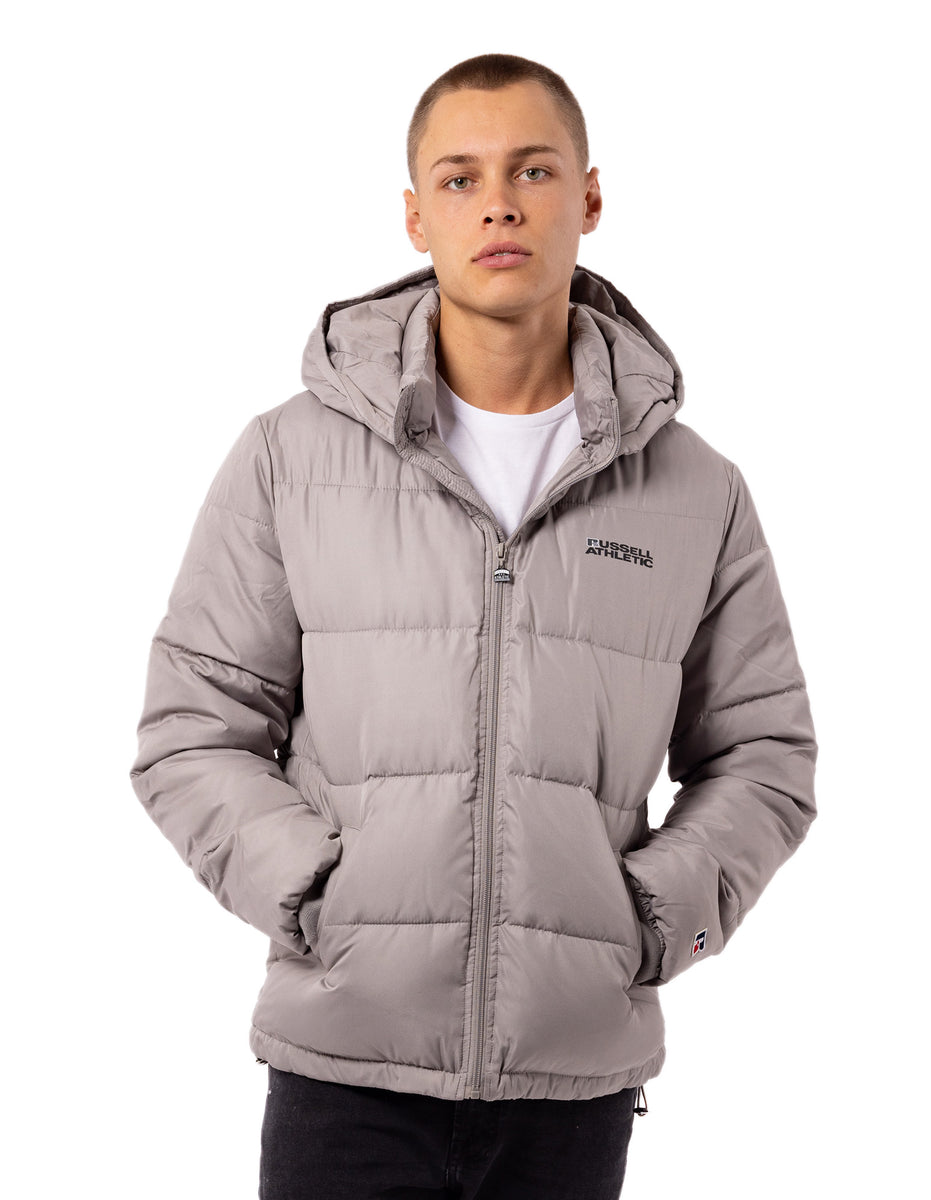 Geaca Puffer Russell Athletic Hamptonin Timber Barbati Gri Deschis Maro | 65831-HMUN