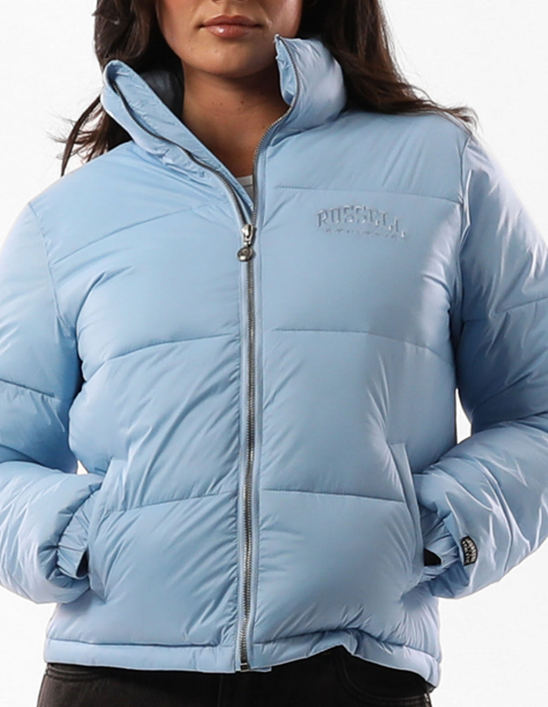 Geaca Puffer Russell Athletic Seattle Sea Cropped Dama Albastri | 89234-ODCG