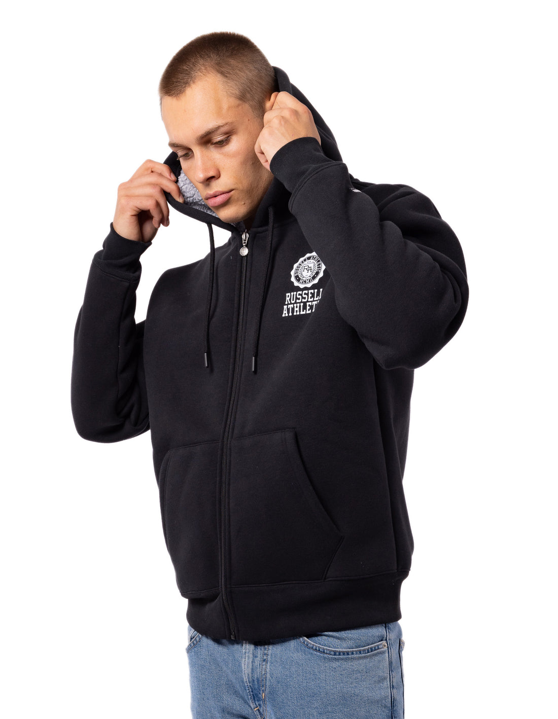 Geaca Russell Athletic Collegiate Sherpa Barbati Negrii | 60173-RLAT