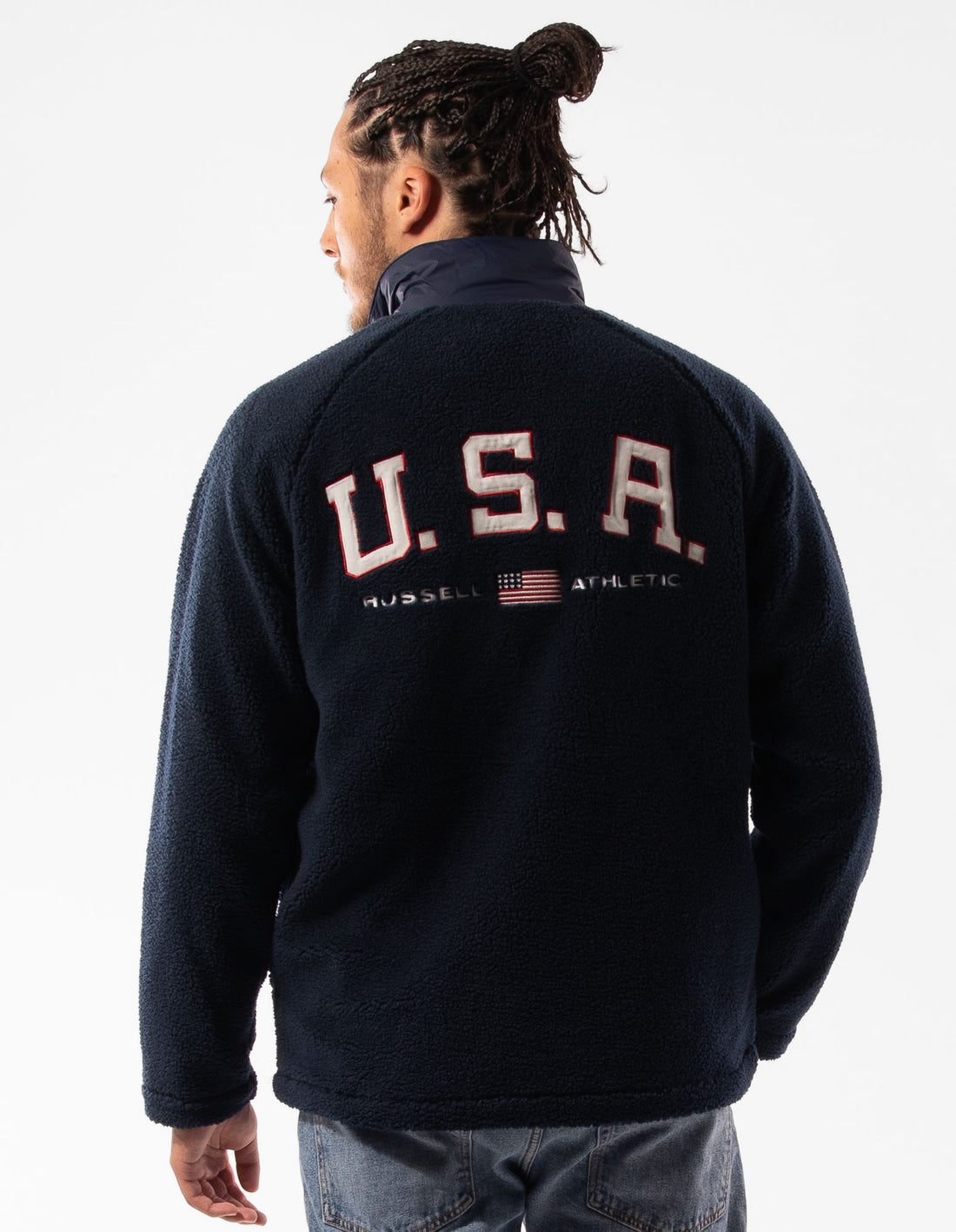 Geaca Russell Athletic Lewis Polar Fleece Barbati Bleumarin | 70594-PTMF
