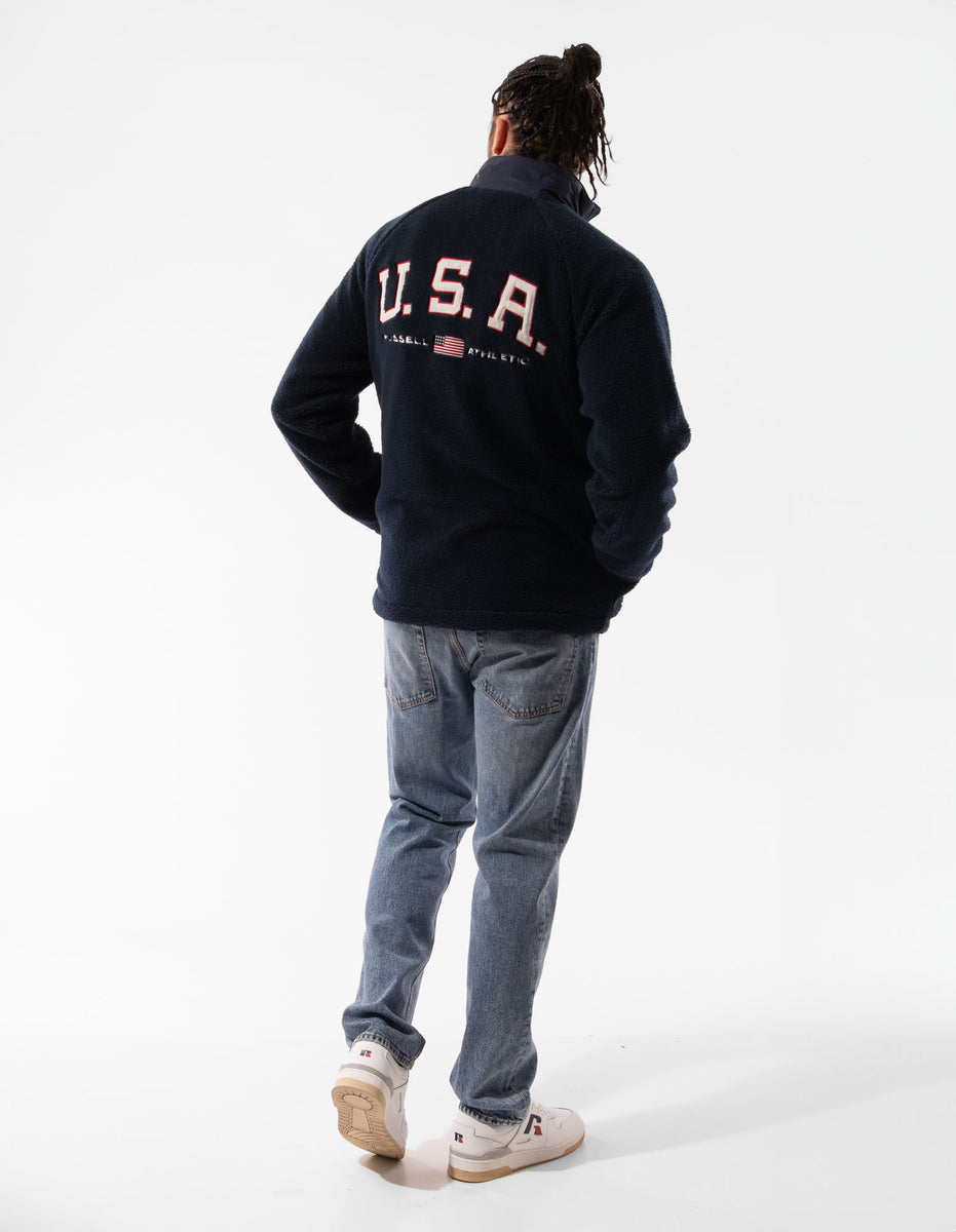 Geaca Russell Athletic Lewis Polar Fleece Barbati Bleumarin | 70594-PTMF