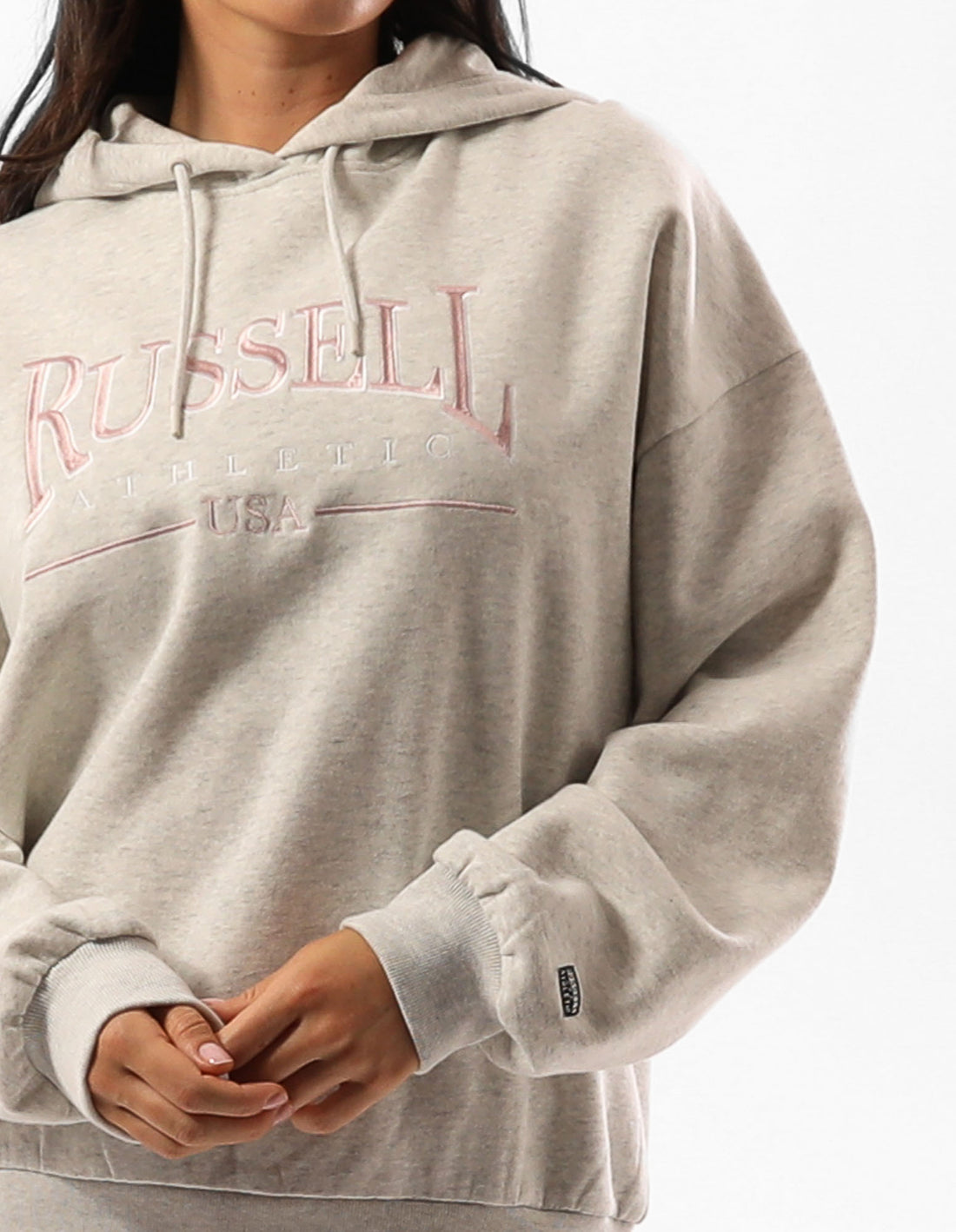 Hanorac cu Gluga Russell Athletic Houston Oversized Dama Bej | 36875-VICS