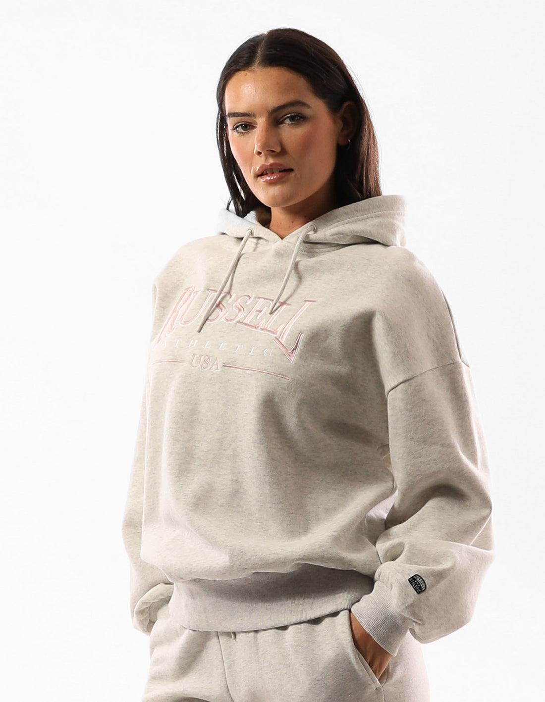 Hanorac cu Gluga Russell Athletic Houston Oversized Dama Bej | 36875-VICS