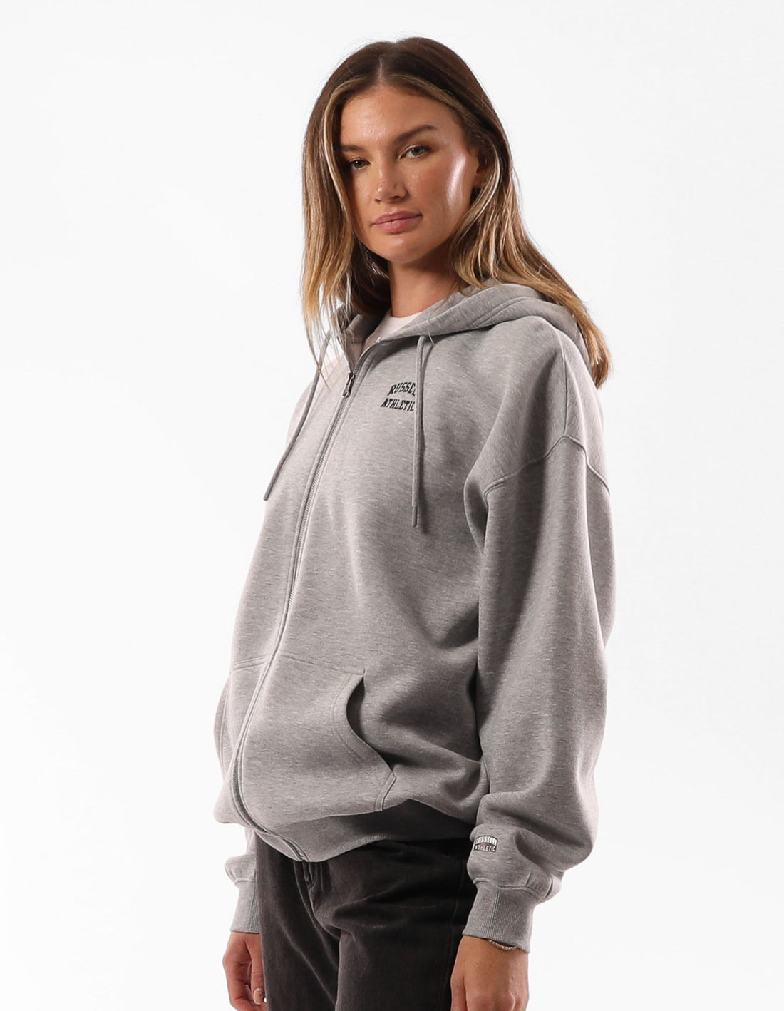 Hanorac cu Gluga Russell Athletic Originals Embroidered Zip Through Dama Gri | 83765-PYOG