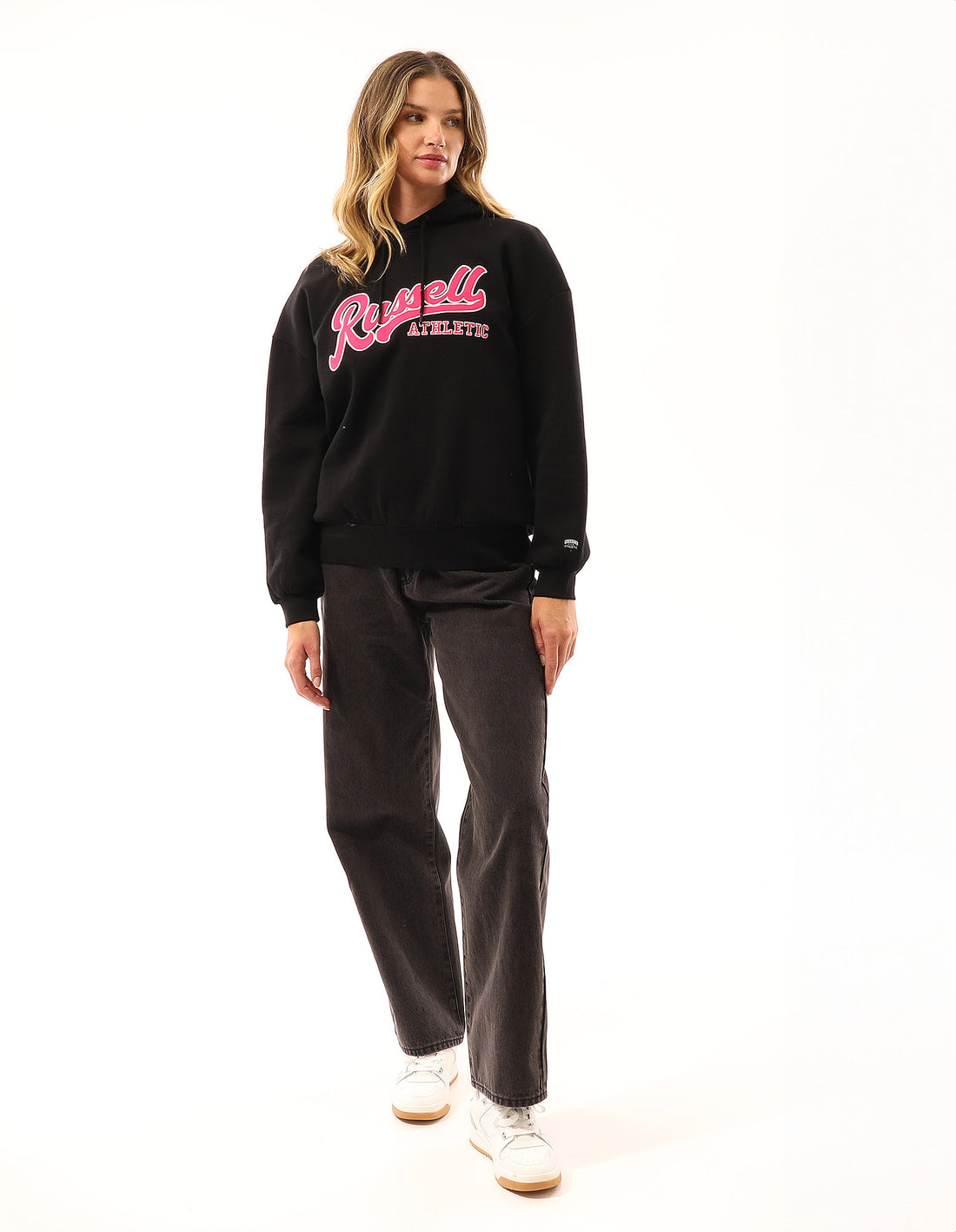 Hanorac cu Gluga Russell Athletic Scripted Oversized Dama Negrii | 20815-WBZU