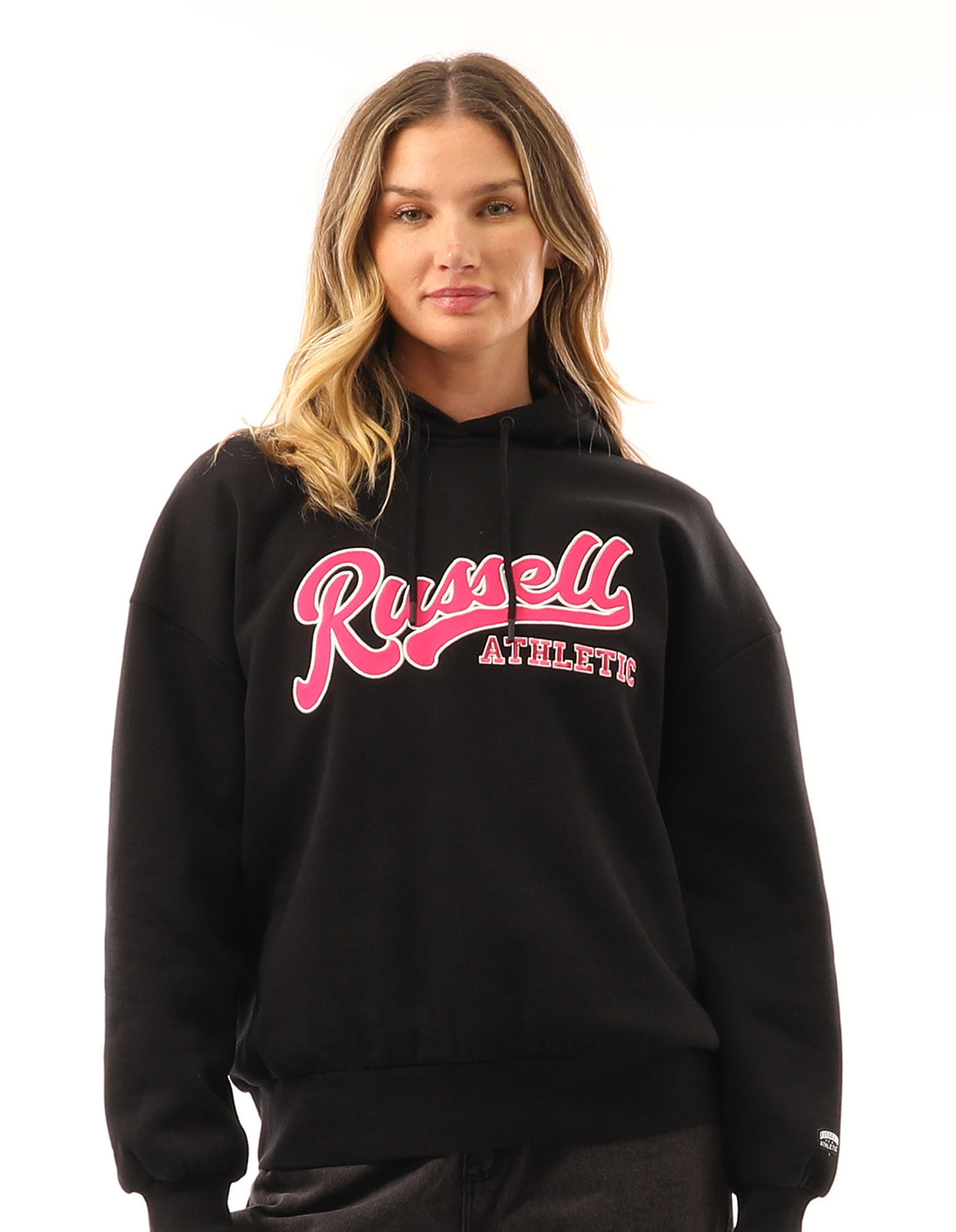 Hanorac cu Gluga Russell Athletic Scripted Oversized Dama Negrii | 20815-WBZU