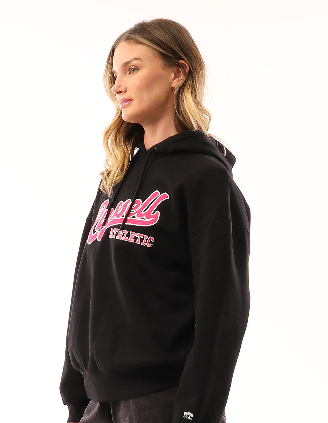 Hanorac cu Gluga Russell Athletic Scripted Oversized Dama Negrii | 20815-WBZU
