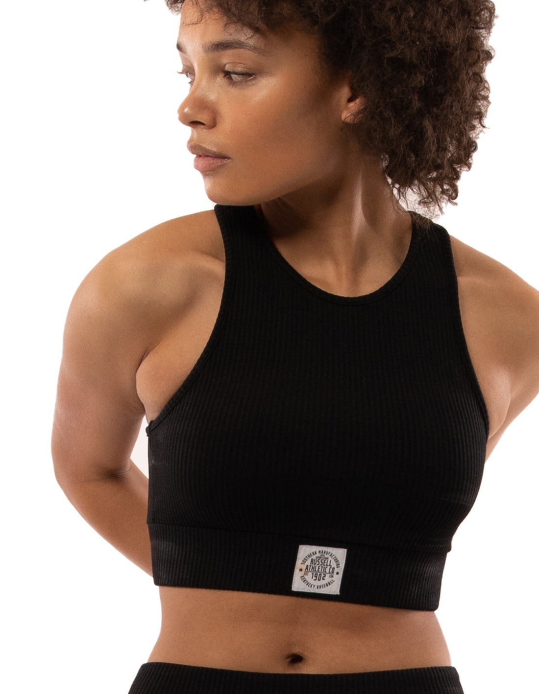 Maiouri Russell Athletic Deja Vu Ribbed Crop Dama Negrii | 72396-YXZE