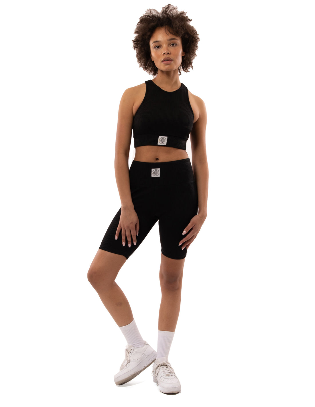 Maiouri Russell Athletic Deja Vu Ribbed Crop Dama Negrii | 72396-YXZE