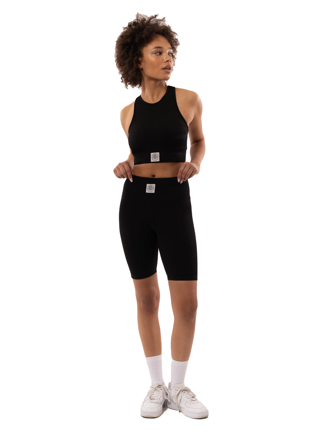 Maiouri Russell Athletic Deja Vu Ribbed Crop Dama Negrii | 72396-YXZE