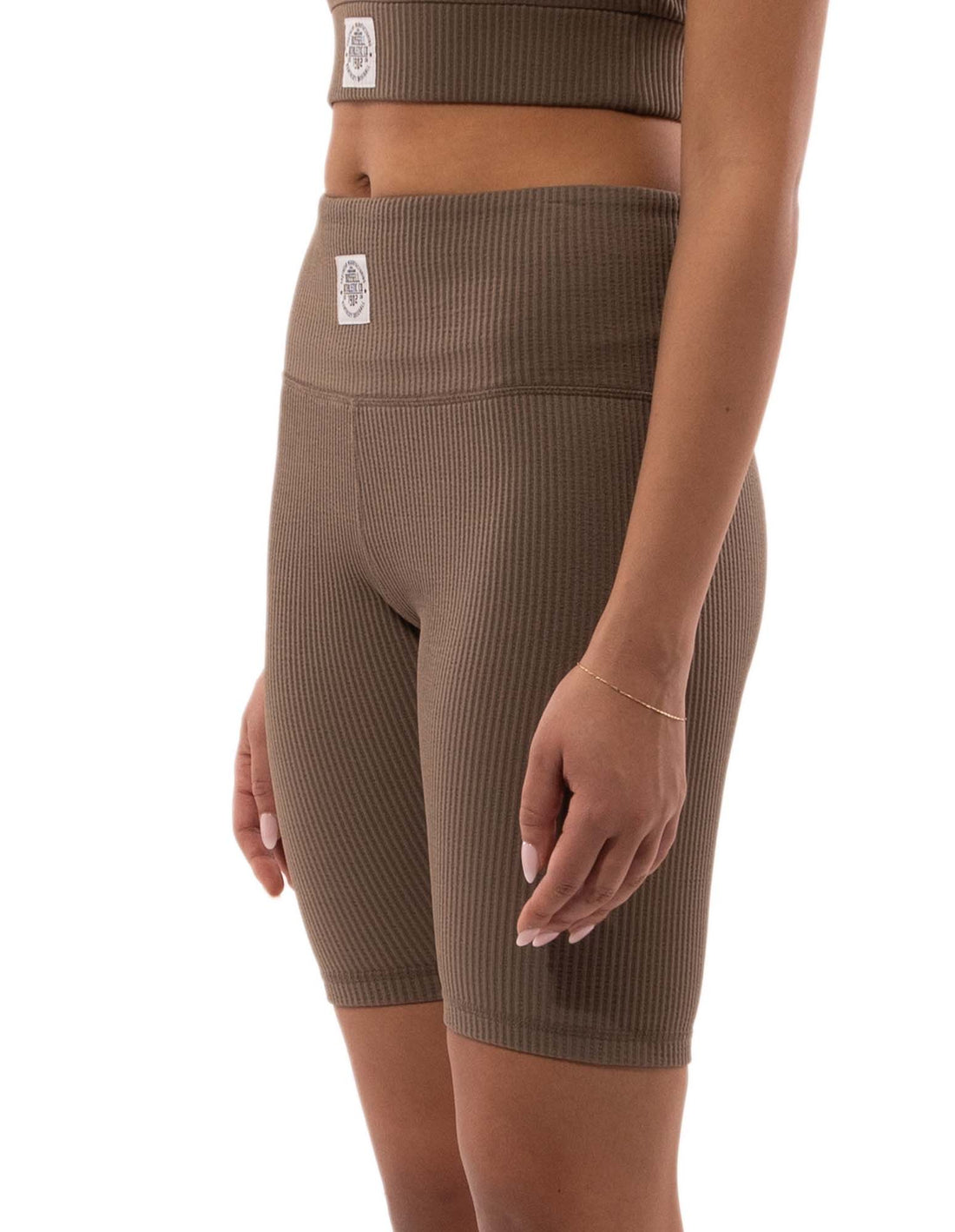 Pantaloni Scurti Russell Athletic Deja Vu Ribbed Bike Dama Bej | 82947-TGRW