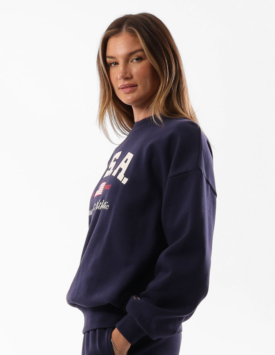 Pulovere Cu Decolteu Russell Athletic 1902 Oversized Dama Albastri | 30275-VRPO