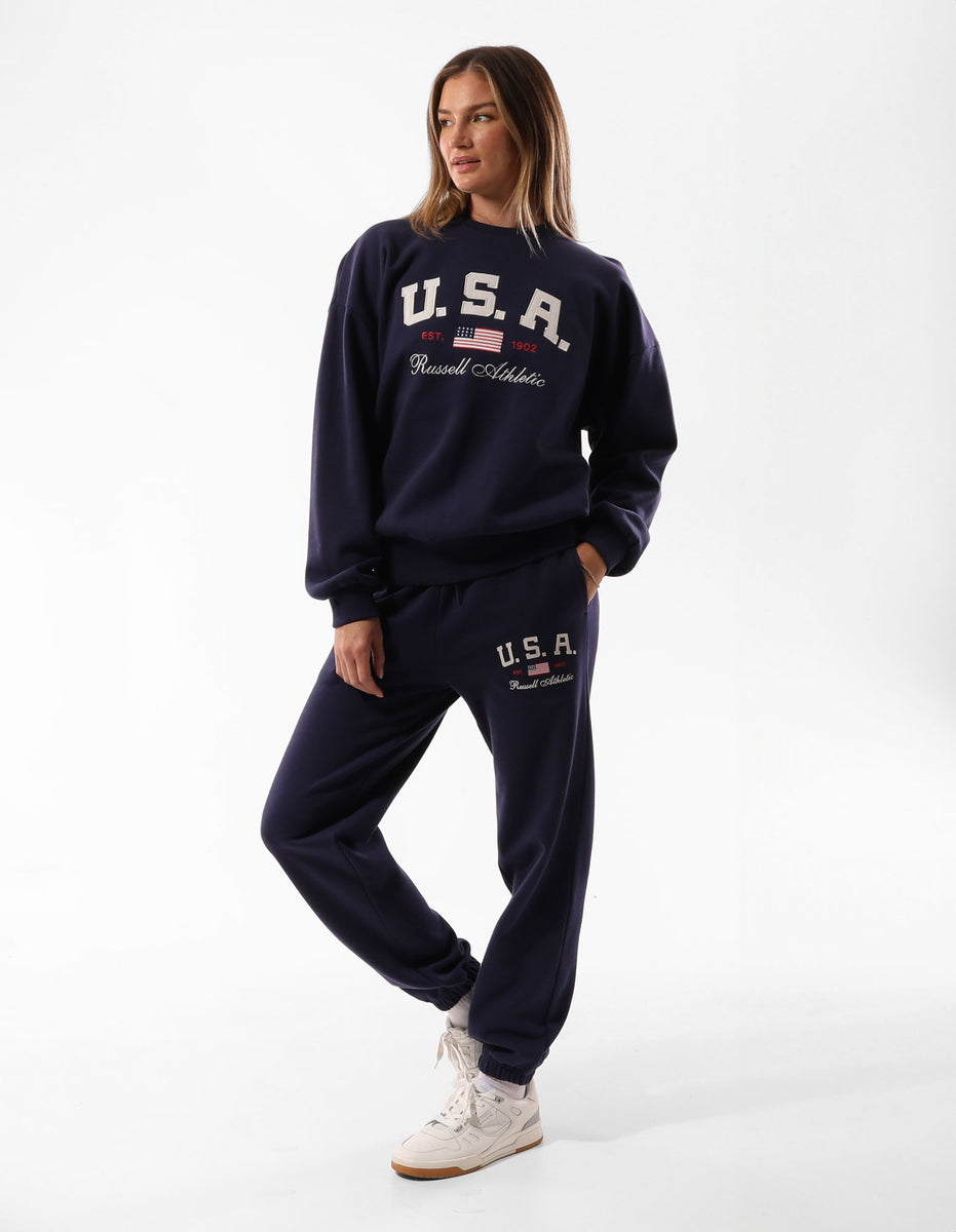 Pulovere Cu Decolteu Russell Athletic 1902 Oversized Dama Albastri | 30275-VRPO