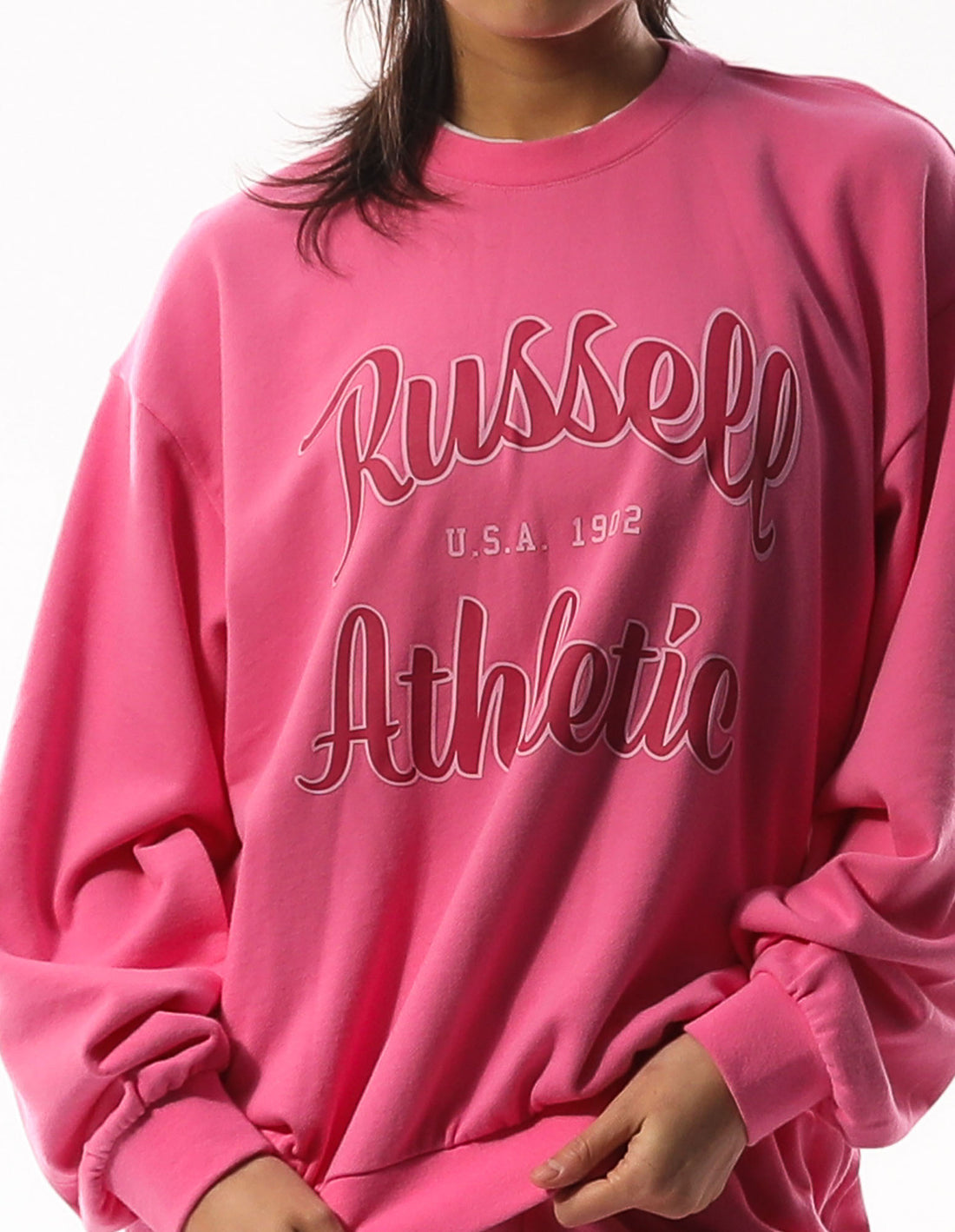 Pulovere Cu Decolteu Russell Athletic Annie Oversized Dama Roz | 13470-KHFY