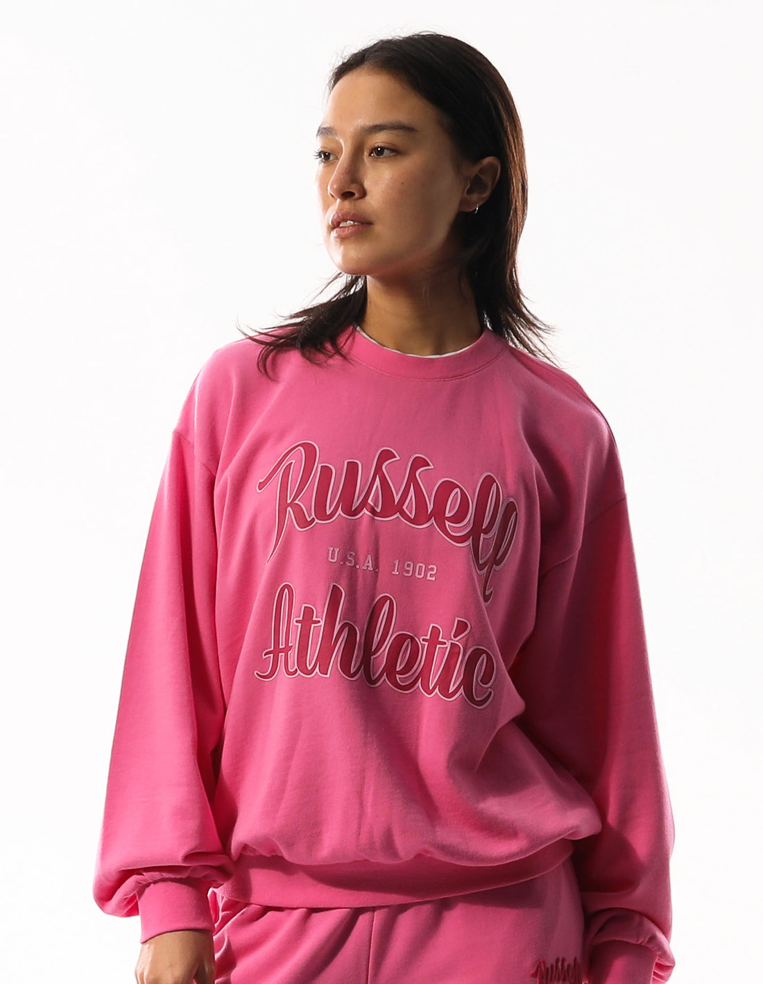 Pulovere Cu Decolteu Russell Athletic Annie Oversized Dama Roz | 13470-KHFY