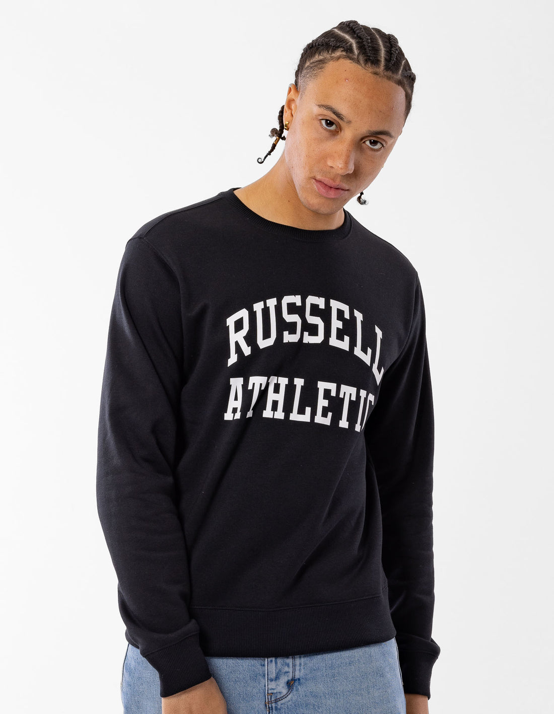 Pulovere Cu Decolteu Russell Athletic Core Arch Barbati Negrii | 37912-SFRQ