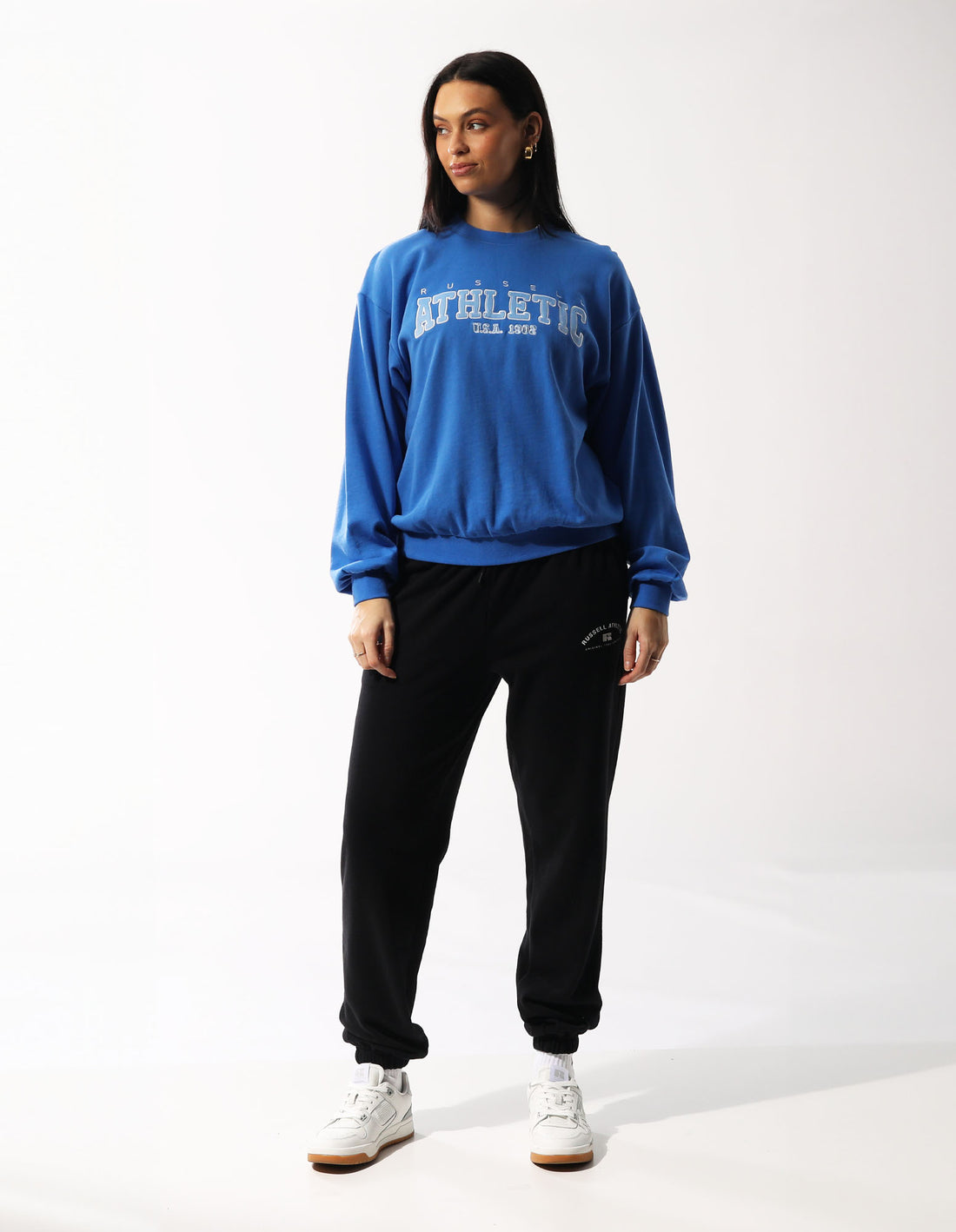 Pulovere Cu Decolteu Russell Athletic Halston Dama Albastri | 34127-TJBI