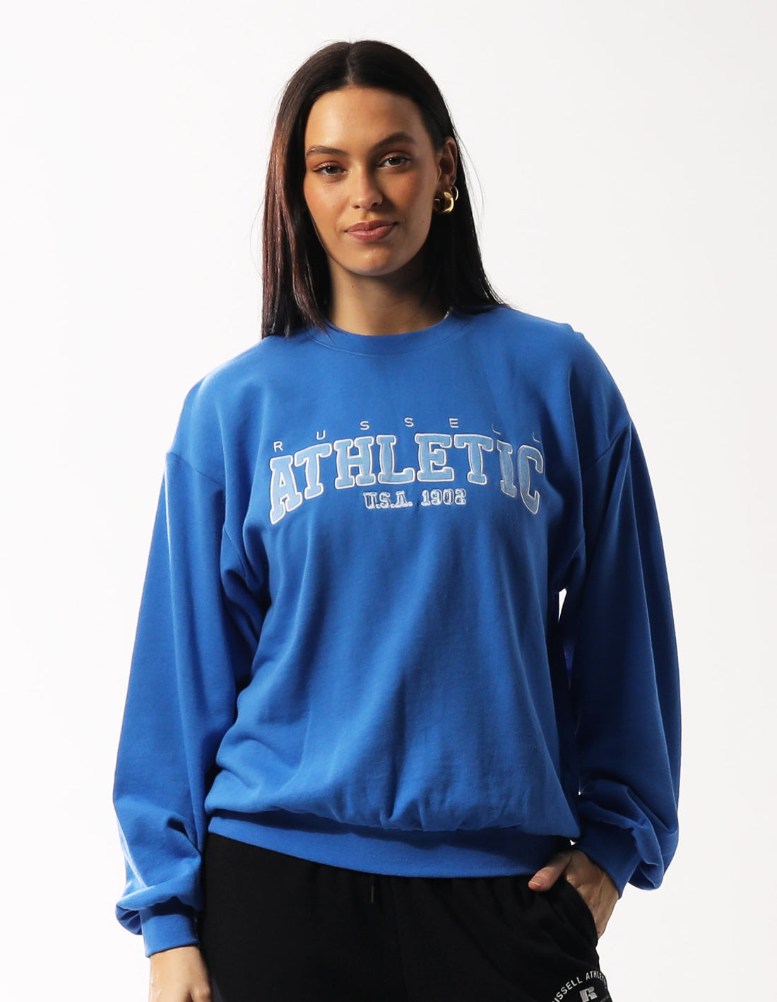 Pulovere Cu Decolteu Russell Athletic Halston Dama Albastri | 34127-TJBI