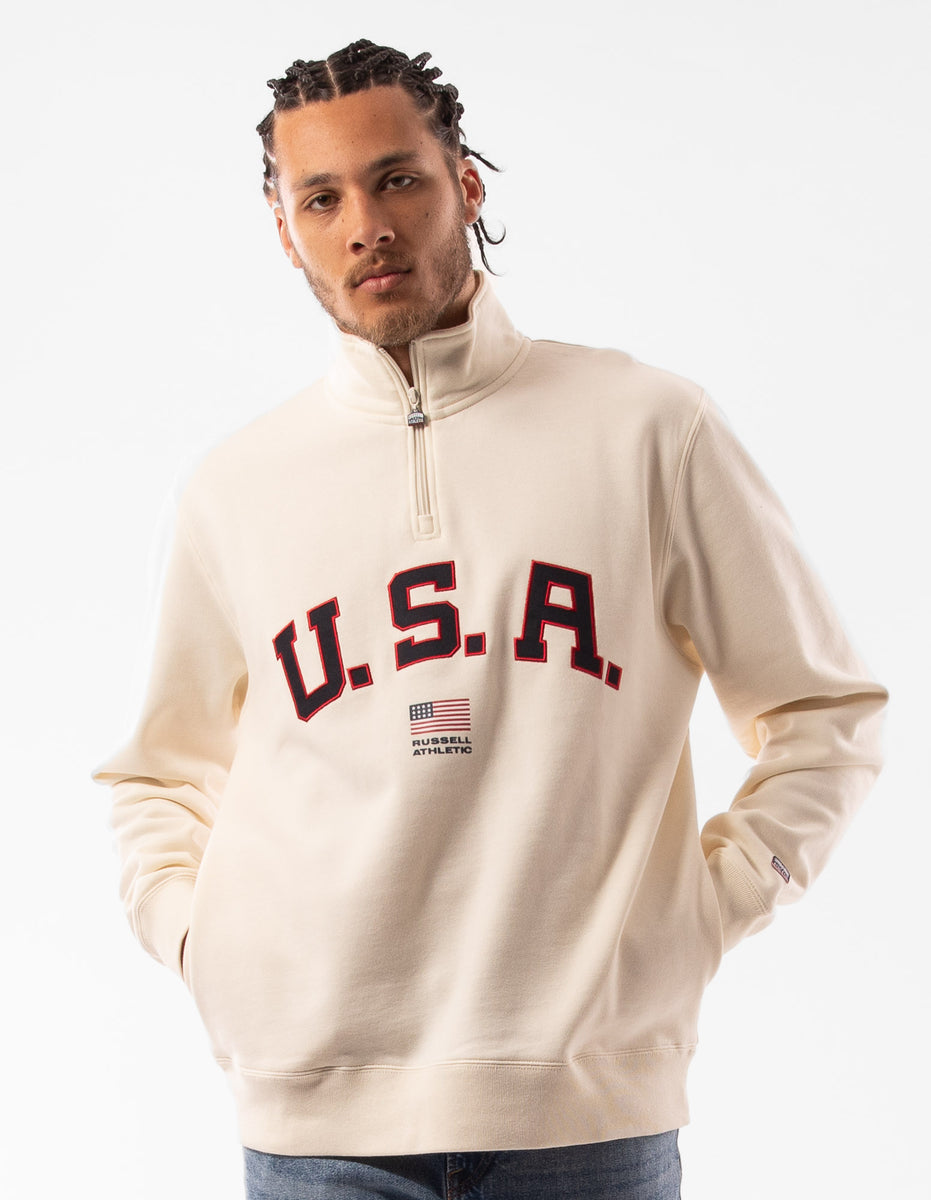Pulovere Cu Decolteu Russell Athletic Lewis 1/4 Zip Barbati Bej | 53298-MHRL