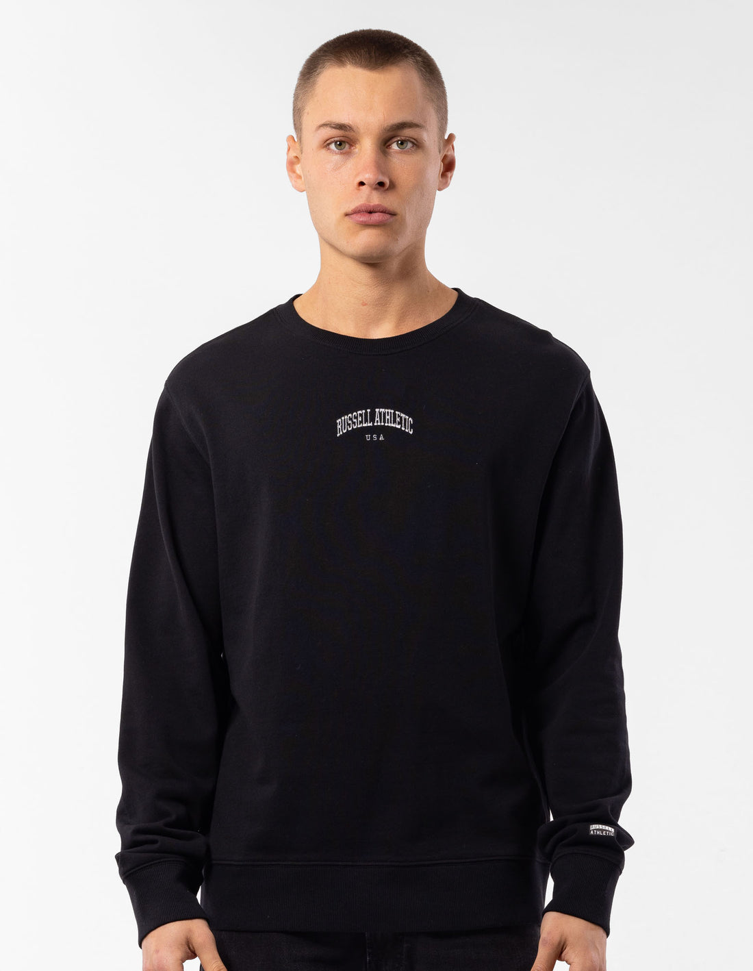 Pulovere Cu Decolteu Russell Athletic Originals Big Arch Unbrushed Barbati Negrii | 62735-VWDZ