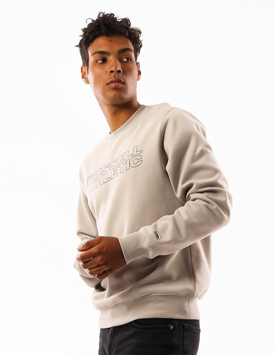 Pulovere Cu Decolteu Russell Athletic Original Modern Logo Barbati Bej | 97564-LNUR