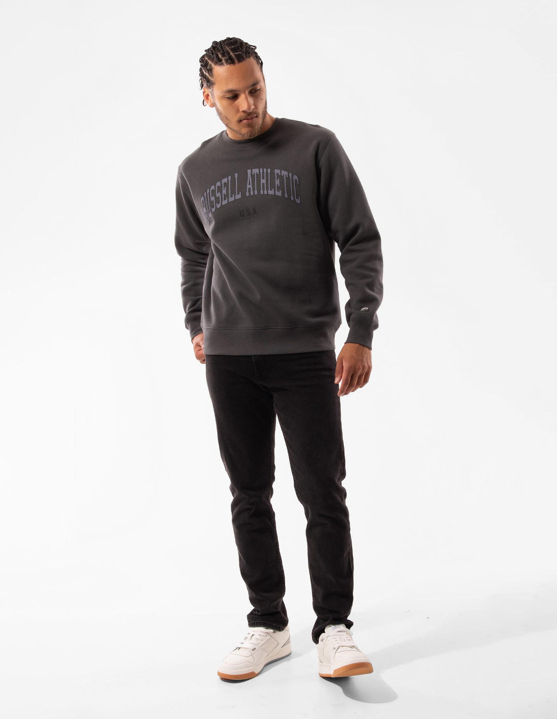 Pulovere Cu Decolteu Russell Athletic Pasadena Barbati Gri Inchis | 96021-RFUQ