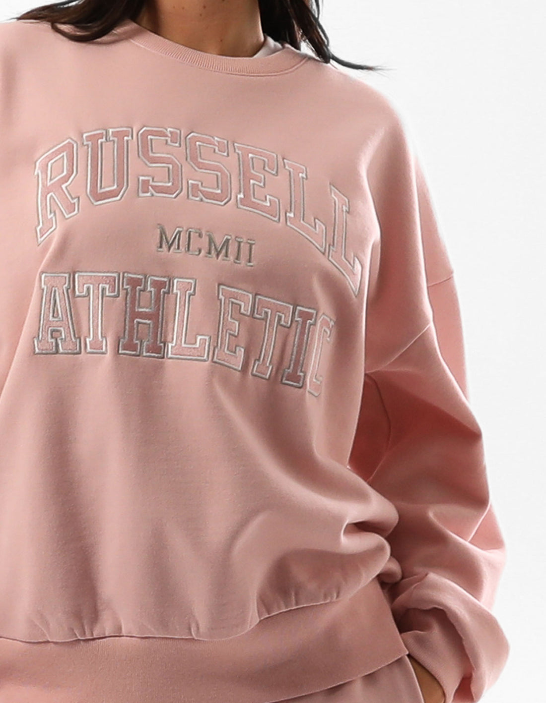 Pulovere Cu Decolteu Russell Athletic Seattle Arch Oversized Dama Roz Roz | 65931-OYGI
