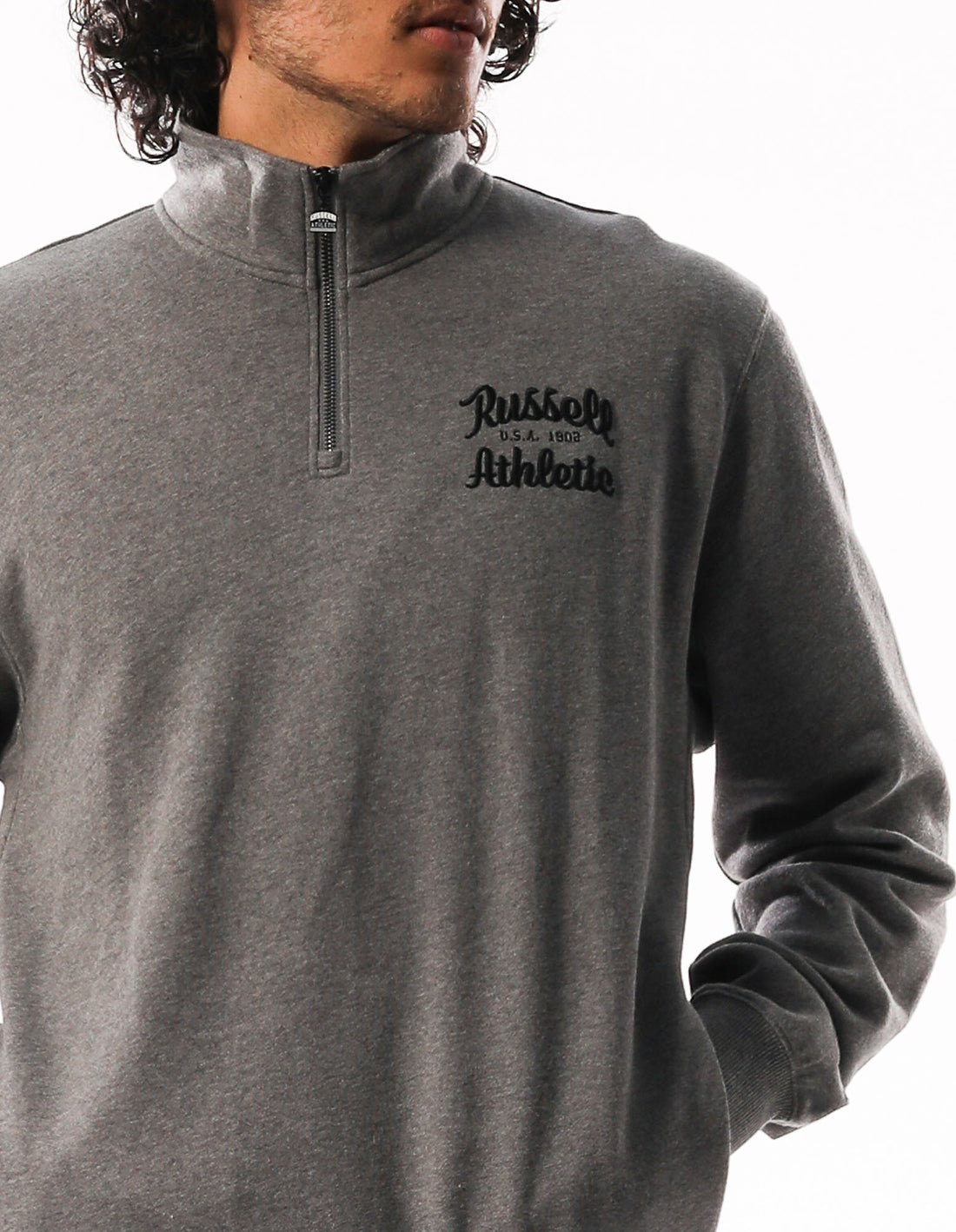Top Russell Athletic Baseball Script 1/4 Zip Barbati Gri Inchis | 40859-WCJU