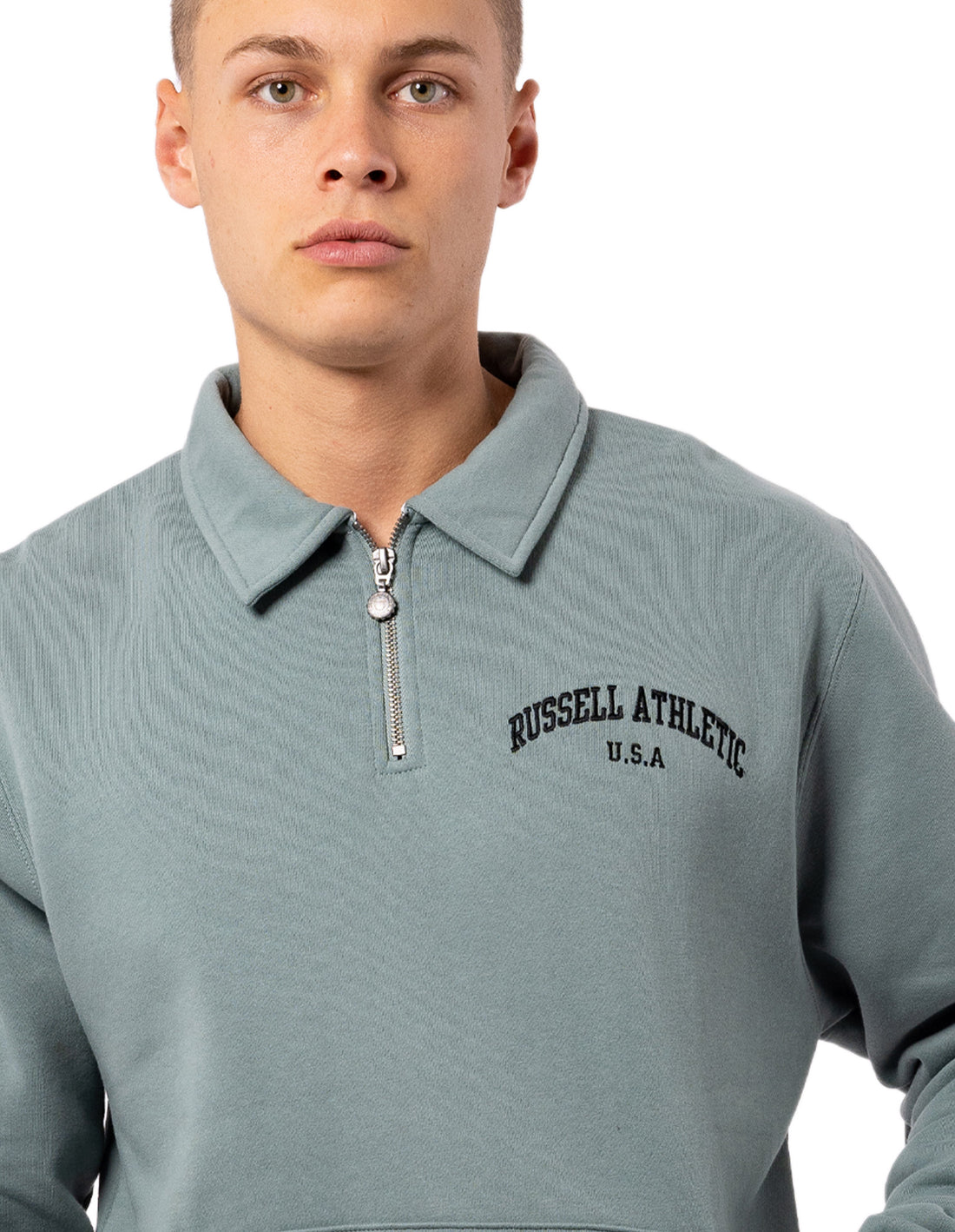 Top Russell Athletic Big Arch Collar 1/4 Zip Barbati Masline Verzi | 80354-KRWI