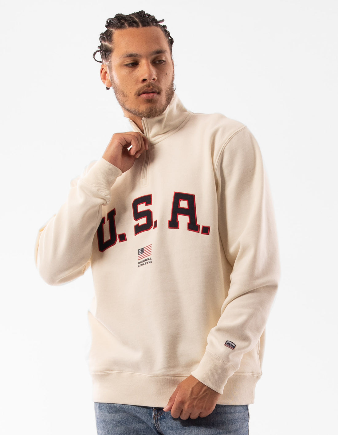 Top Russell Athletic Lewis 1/4 Zip Barbati Bej | 13506-ZWPY